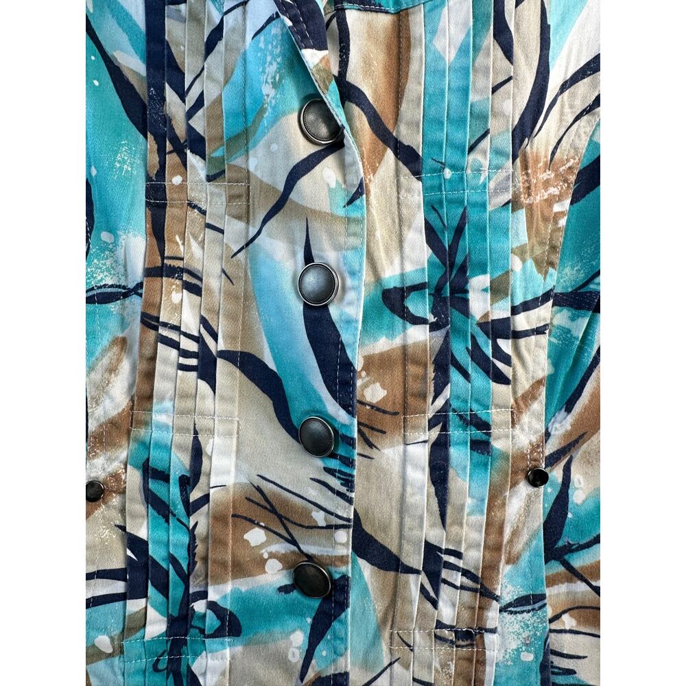 Coldwater Creek Blazer Jacket Womens 6 Turquoise Printed Pleated Front Stretch - Picture 5 of 11
